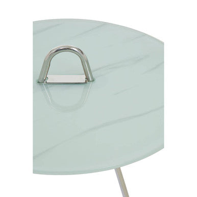 Round Clear Glass Top End Table With Silver Stainless Steel Frame & Splayed Legs, Oria