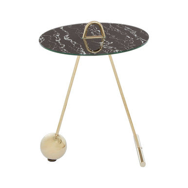 Black Marble Top End Table With Gold Splayed Legs, Oria