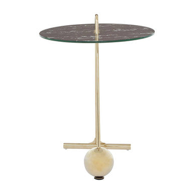 Black Marble Top End Table With Gold Splayed Legs, Oria