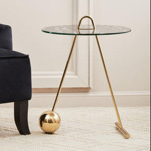 Black Marble Top End Table With Gold Splayed Legs, Oria