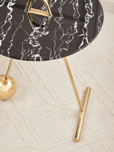 Black Marble Top End Table With Gold Splayed Legs, Oria