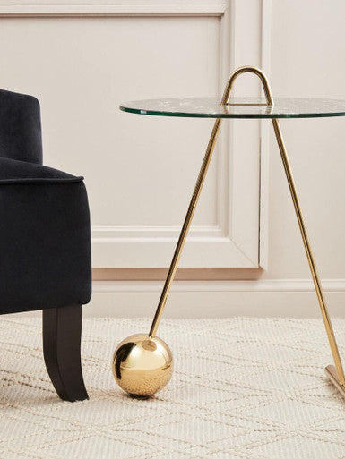 Black Marble Top End Table With Gold Splayed Legs, Oria