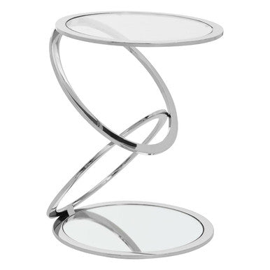 Silver Rings Shaped Base End Table With Clear Glass Top, Oria
