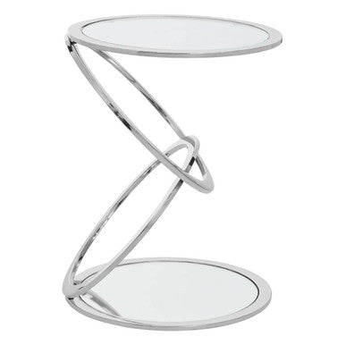 Silver Rings Shaped Base End Table With Clear Glass Top, Oria