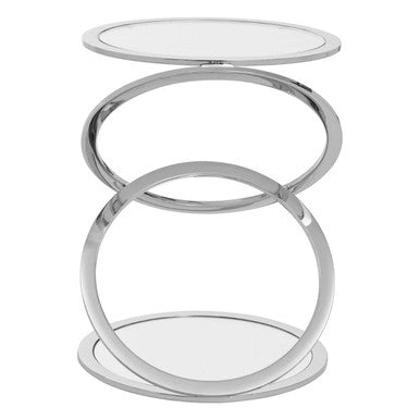 Silver Rings Shaped Base End Table With Clear Glass Top, Oria