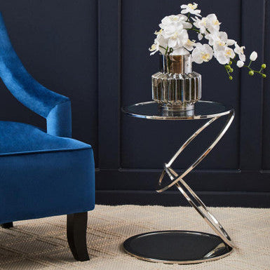Silver Rings Shaped Base End Table With Clear Glass Top, Oria