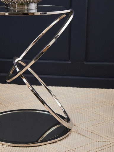 Silver Rings Shaped Base End Table With Clear Glass Top, Oria