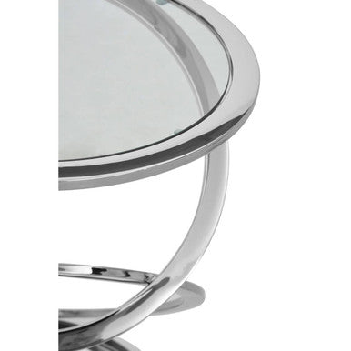 Silver Rings Shaped Base End Table With Clear Glass Top, Oria