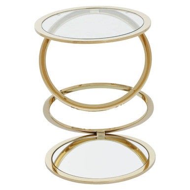 Gold Rings Shaped Base End Table With Clear Glass Top, Oria