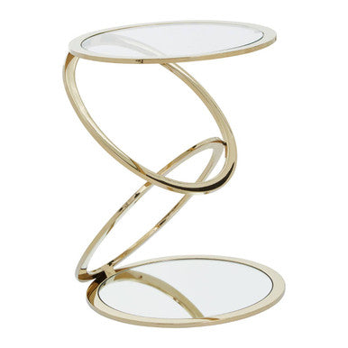 Gold Rings Shaped Base End Table With Clear Glass Top, Oria