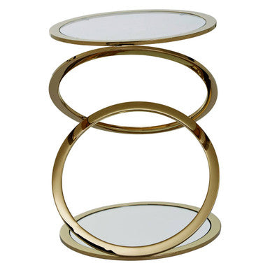 Gold Rings Shaped Base End Table With Clear Glass Top, Oria