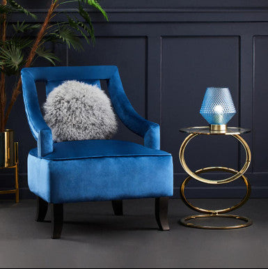 Gold Rings Shaped Base End Table With Clear Glass Top, Oria