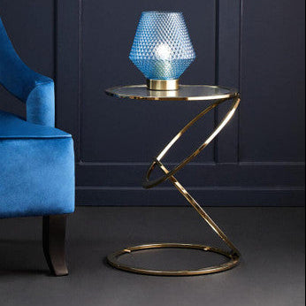 Gold Rings Shaped Base End Table With Clear Glass Top, Oria