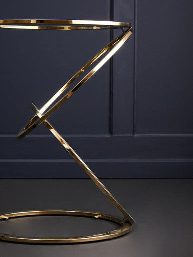 Gold Rings Shaped Base End Table With Clear Glass Top, Oria