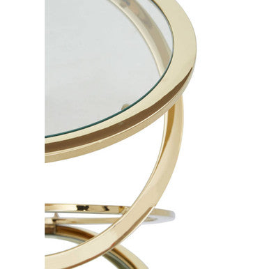 Gold Rings Shaped Base End Table With Clear Glass Top, Oria