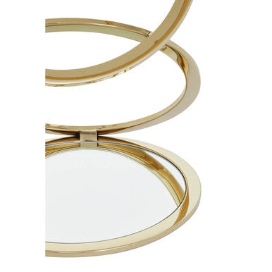 Gold Rings Shaped Base End Table With Clear Glass Top, Oria