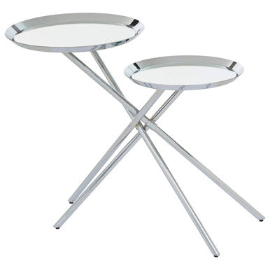 Silver Staggered Mirrored Tops End Table With Chrome Cross Leg Frame, Oria