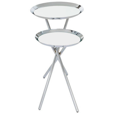 Silver Staggered Mirrored Tops End Table With Chrome Cross Leg Frame, Oria