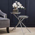 Silver Staggered Mirrored Tops End Table With Chrome Cross Leg Frame, Oria