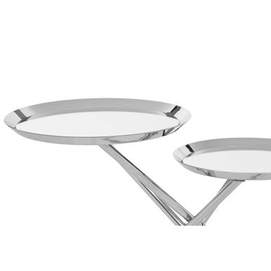 Silver Staggered Mirrored Tops End Table With Chrome Cross Leg Frame, Oria