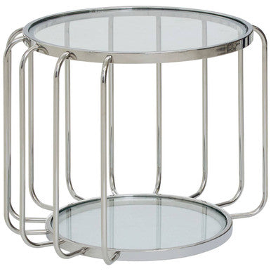 Silver Metal Frame Side Table With Tempered Glass Top, Oria