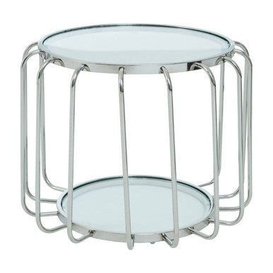 Silver Metal Frame Side Table With Tempered Glass Top, Oria