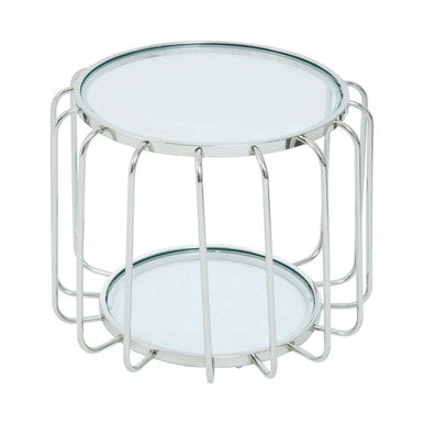 Silver Metal Frame Side Table With Tempered Glass Top, Oria