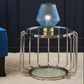 Silver Metal Frame Side Table With Tempered Glass Top, Oria