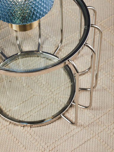 Silver Metal Frame Side Table With Tempered Glass Top, Oria