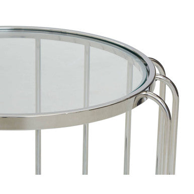 Silver Metal Frame Side Table With Tempered Glass Top, Oria