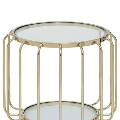 Gold Metal Frame Side Table With Tempered Glass Top, Oria