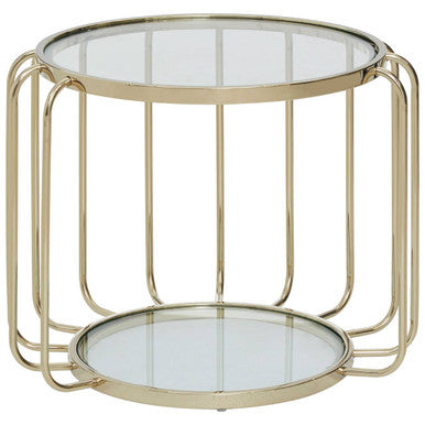 Gold Metal Frame Side Table With Tempered Glass Top, Oria