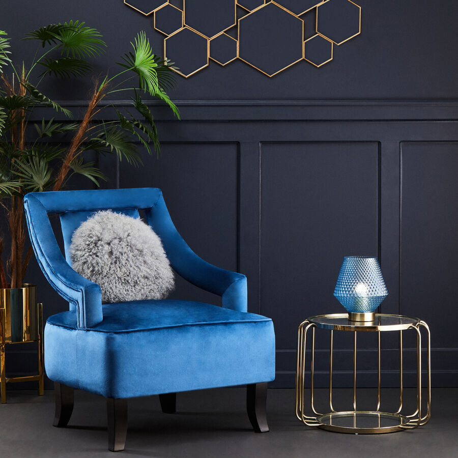 Gold Metal Frame Side Table With Tempered Glass Top, Oria