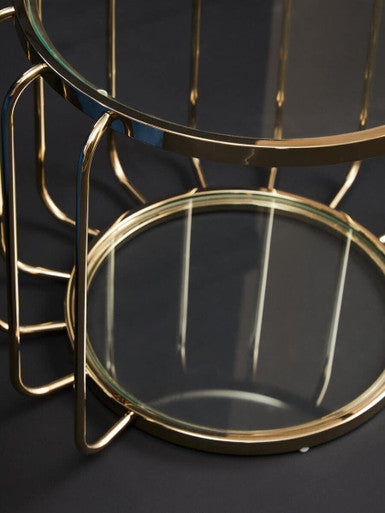 Gold Metal Frame Side Table With Tempered Glass Top, Oria