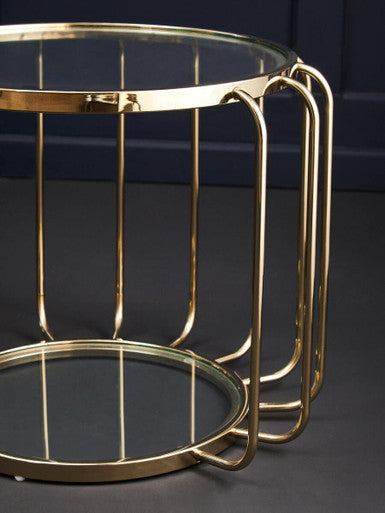 Gold Metal Frame Side Table With Tempered Glass Top, Oria