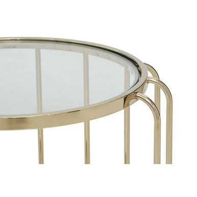 Gold Metal Frame Side Table With Tempered Glass Top, Oria