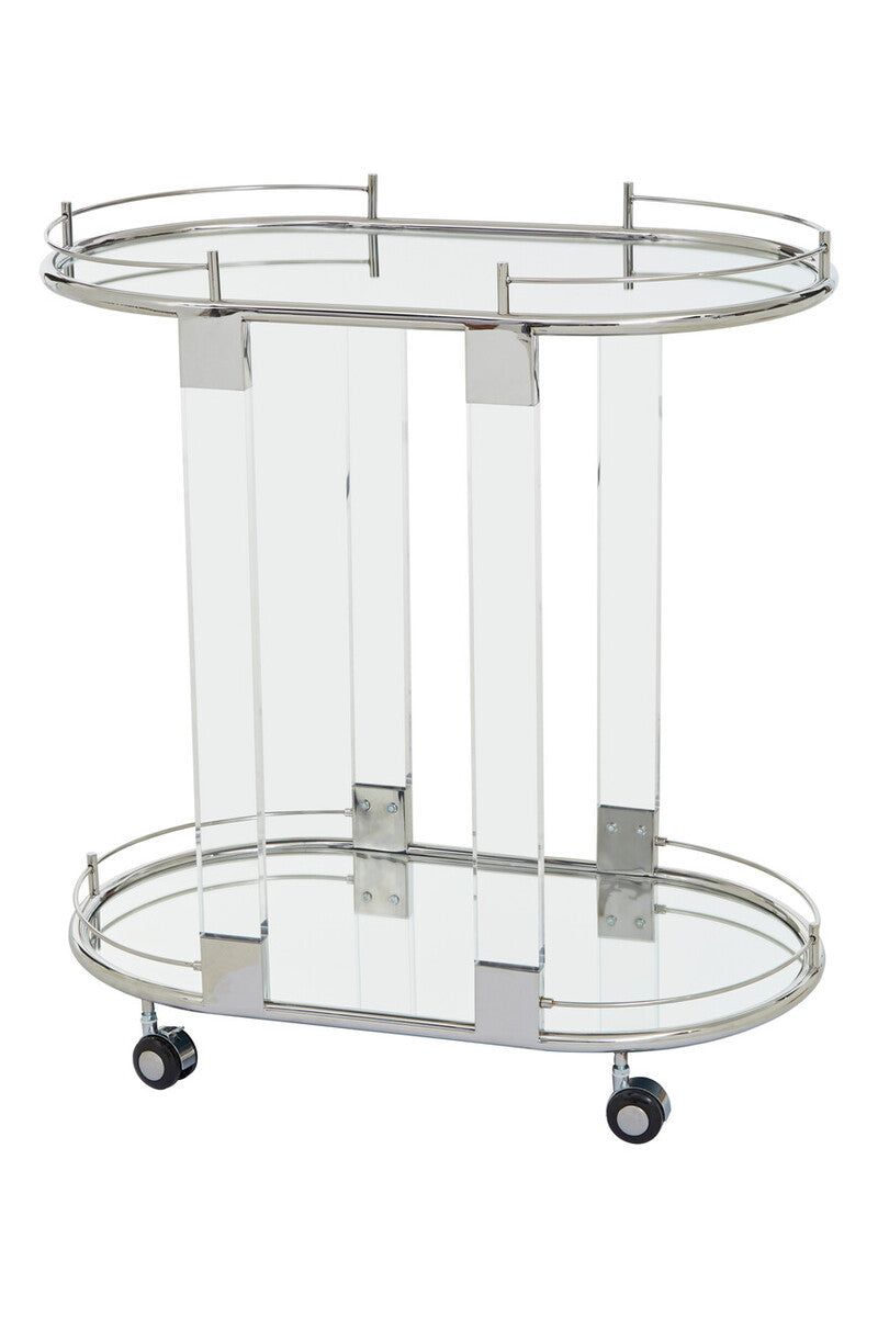 Oria Oval Mirrored Trolley Glass Chrome Modern