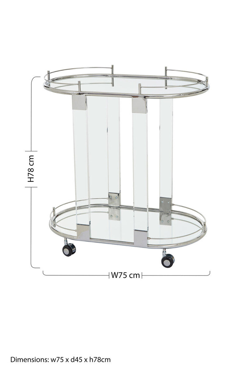 Oria Oval Mirrored Trolley Glass Chrome Modern
