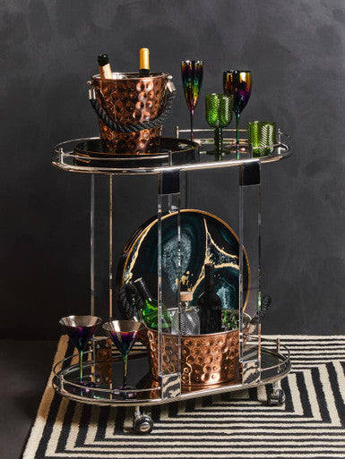 Oria Oval Mirrored Trolley Glass Chrome Modern