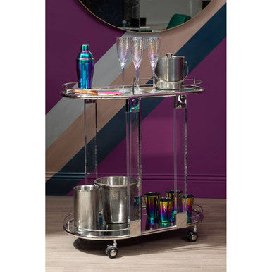 Oria Oval Mirrored Trolley Glass Chrome Modern
