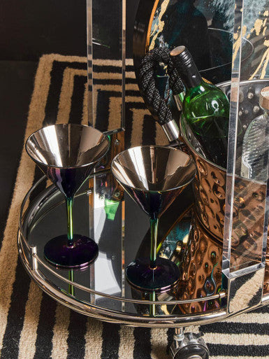 Oria Oval Mirrored Trolley Glass Chrome Modern