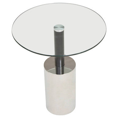 Black & Silver Powder-Coated T-Shape End Table With Clear Glass Top, Oria