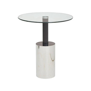 Black & Silver Powder-Coated T-Shape End Table With Clear Glass Top, Oria