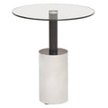 Black & Silver Powder-Coated T-Shape End Table With Clear Glass Top, Oria