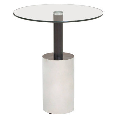 Black & Silver Powder-Coated T-Shape End Table With Clear Glass Top, Oria