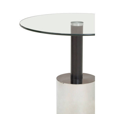 Black & Silver Powder-Coated T-Shape End Table With Clear Glass Top, Oria