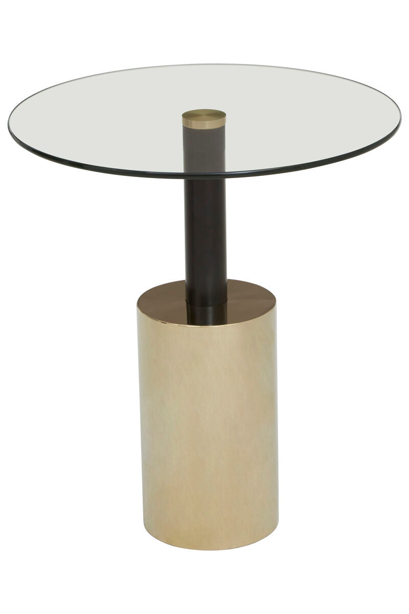 Black & Gold Powder-Coated T-Shape End Table With Clear Glass Top, Oria