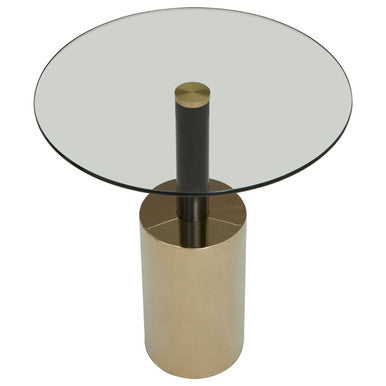 Black & Gold Powder-Coated T-Shape End Table With Clear Glass Top, Oria