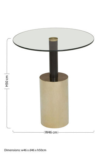 Black & Gold Powder-Coated T-Shape End Table With Clear Glass Top, Oria