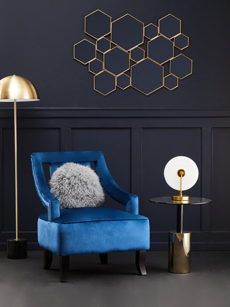 Black & Gold Powder-Coated T-Shape End Table With Clear Glass Top, Oria